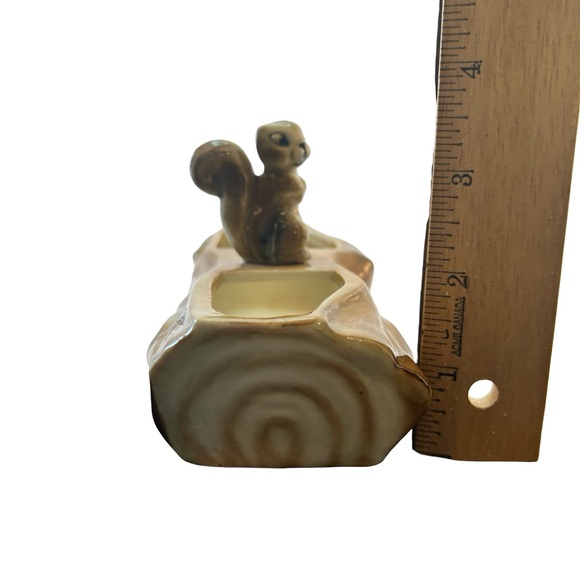 Vintage Ceramic Squirrel and Log Miniature Planter-Woodland Forest Decor - Picture 7 of 9
